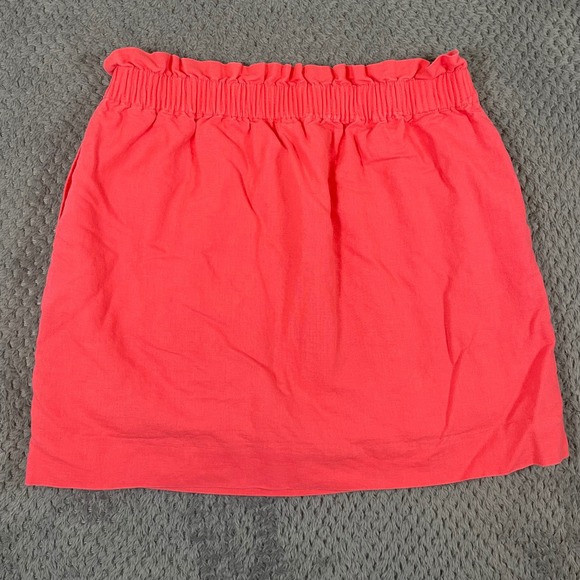 J. Crew Women's Skirt 12 Pink Linen Blend Mini Smocked Pockets Preppy Vacation - Picture 4 of 8